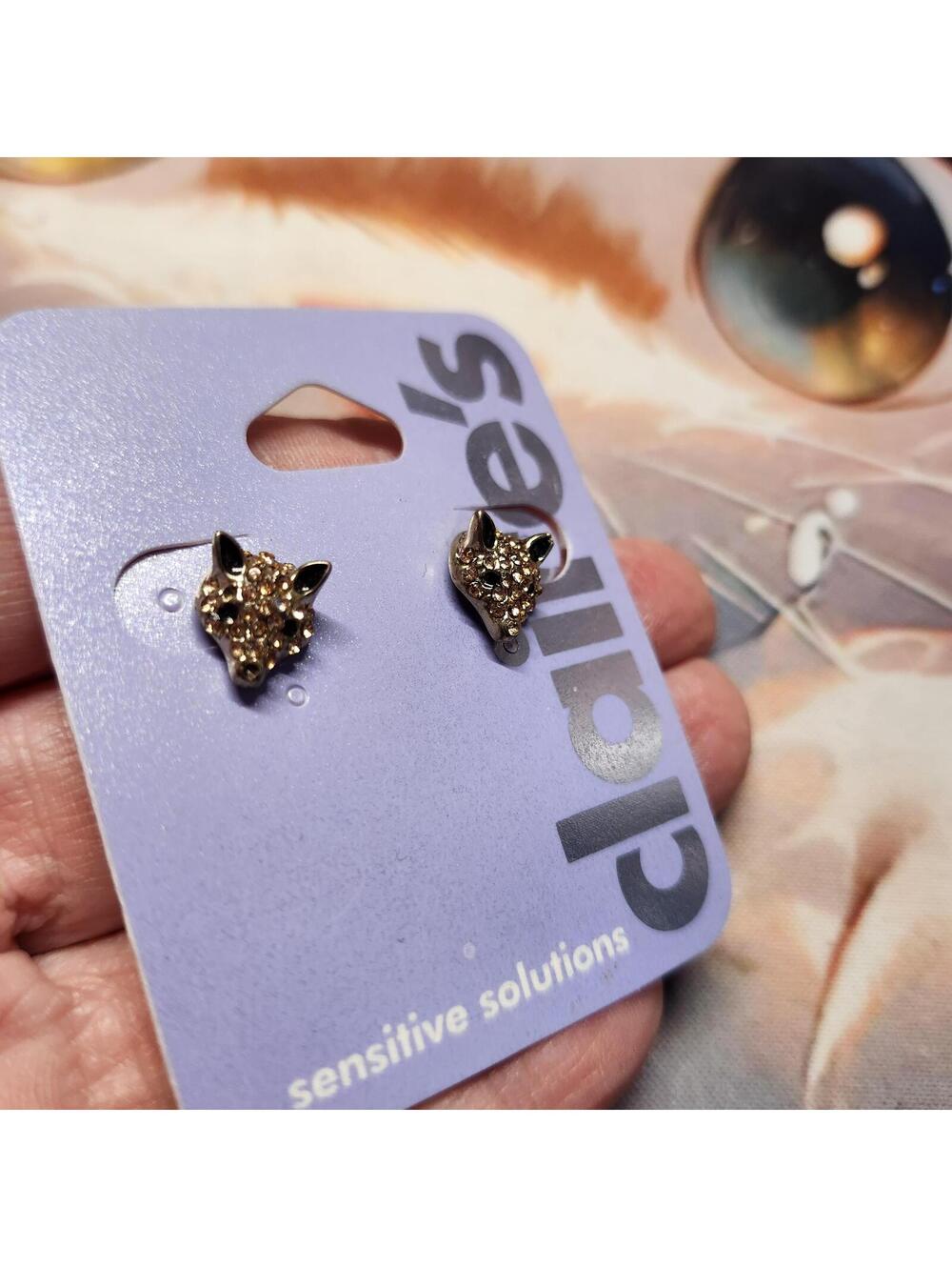 Sensitive Solutions Rhinestone Fox Stud Earrings New